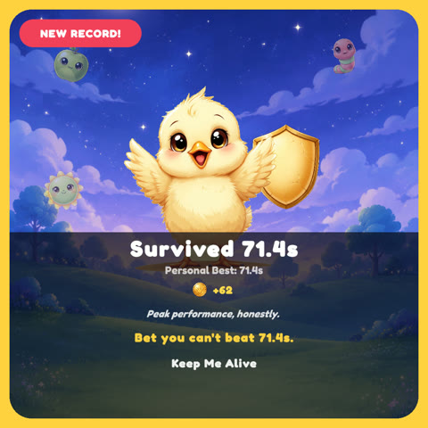 Shareable run-result card: new record, 71.4 seconds