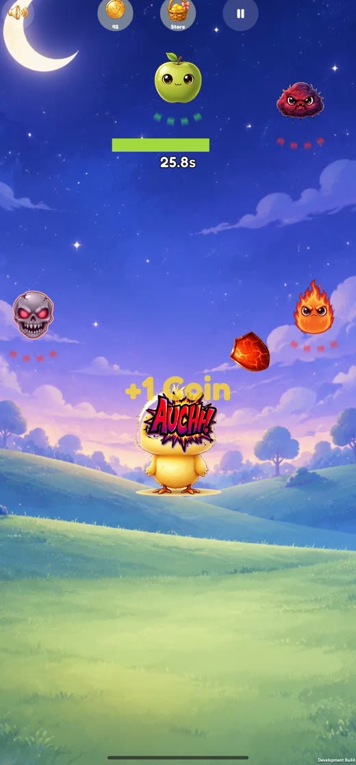 Gameplay moment taking damage from multiple threats at once, with an Auchh! reaction popup