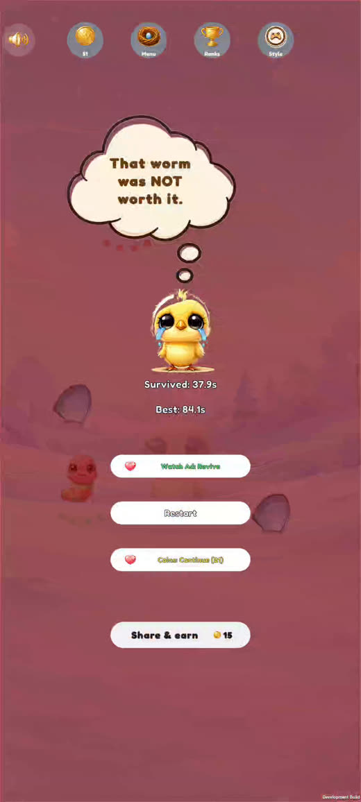 Game over screen with a different reaction message
