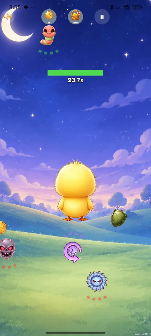 Gameplay at night showing the Time Slow ability icon on the ground
