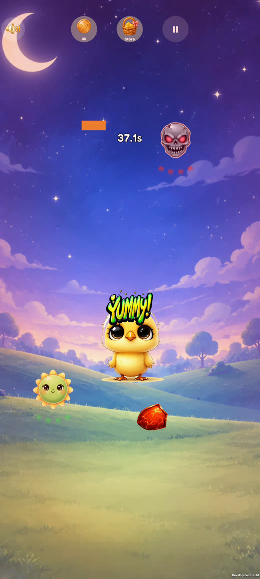 Gameplay at night, catching a beneficial item