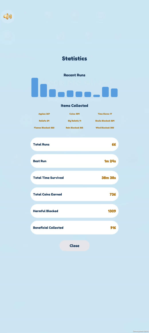 Lifetime statistics screen
